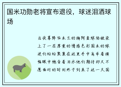 国米功勋老将宣布退役，球迷泪洒球场